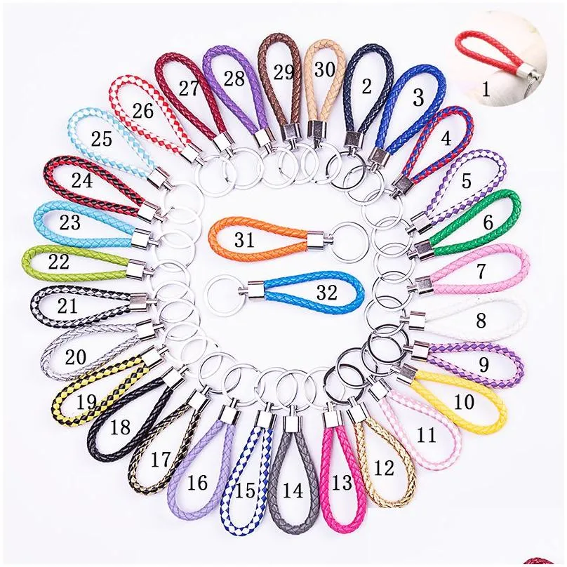 Sleutelhangers Lanyards Nieuwe Handgemaakte Pu Lederen Sleutelhanger Gevlochten Touw Metalen Sleutelhanger Geweven Koord Kettingen Houder Diy Sieraden Accesso Dhosb