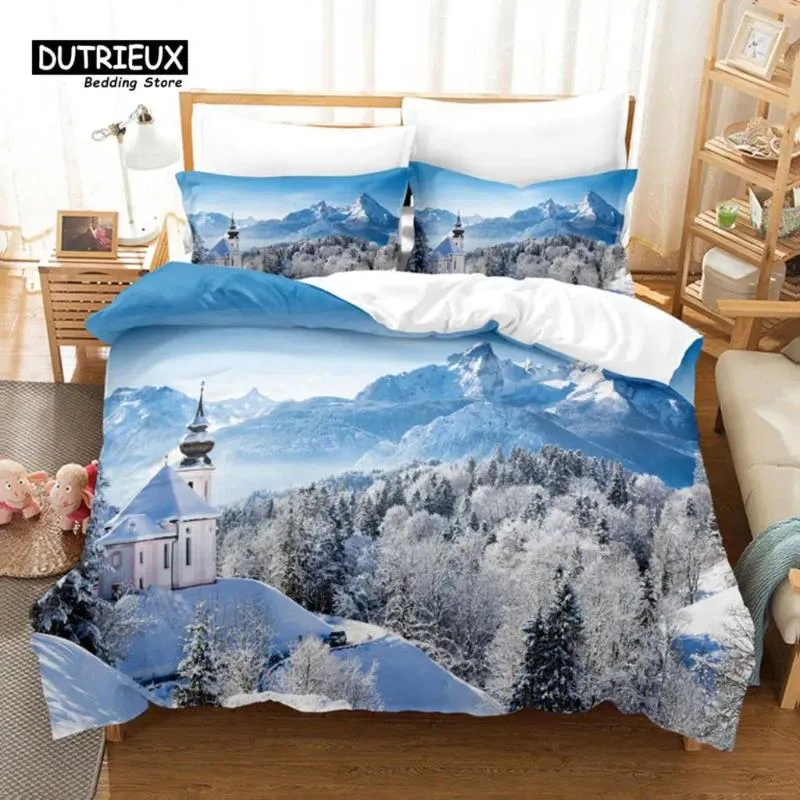 Bedding Sets Snow Scene Hut Set 3Pcs Duvet Cover Soft Comfortable Breathable For Bedroom Guest Room Decor