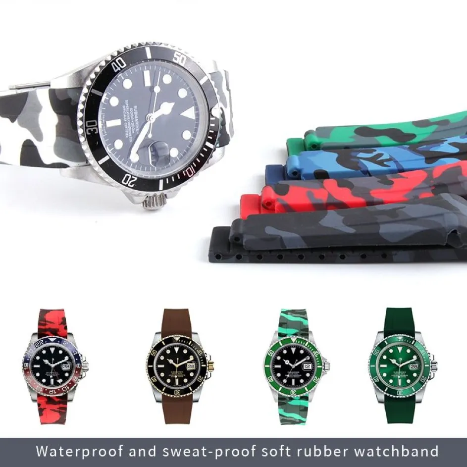Bracelet de montre en caoutchouc de silicone, en acier inoxydable, boucle pliable, pour Oysterflex SUB, montre homme, 20mm, noir, rouge, bleu, T356P