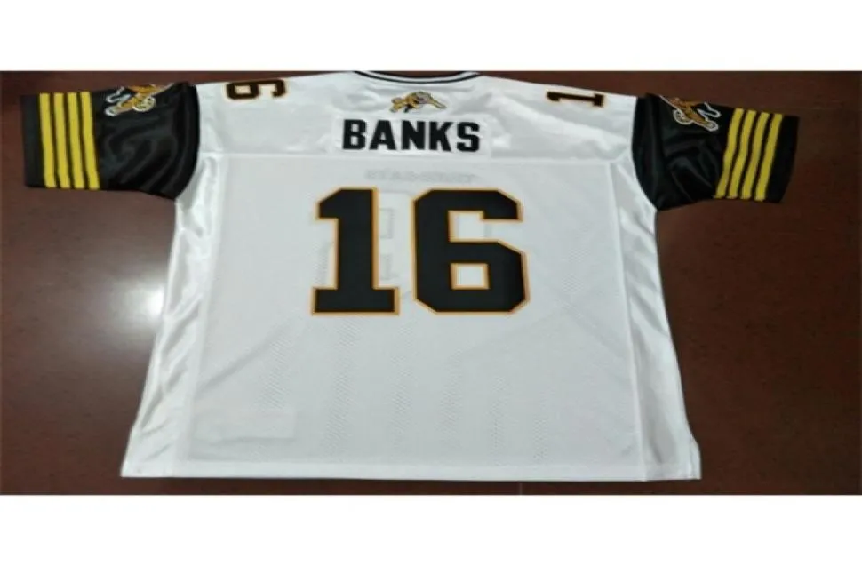 Custom 604 Hamilton TigerCats 16 Brandon Banks real Full embroidery College Jersey Size S4XL or custom any name or number jerse7700000