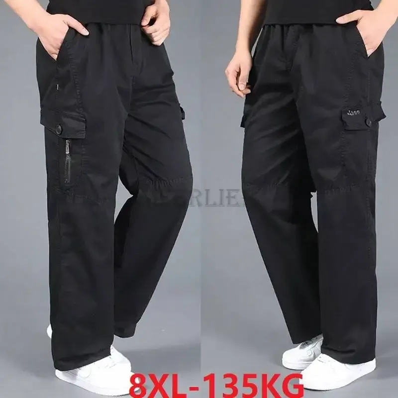 Pants spring summer Men cargo pants zipper pockets cotton large size 6XL 7XL 8XL casual out door pants straight pants loose mferlier