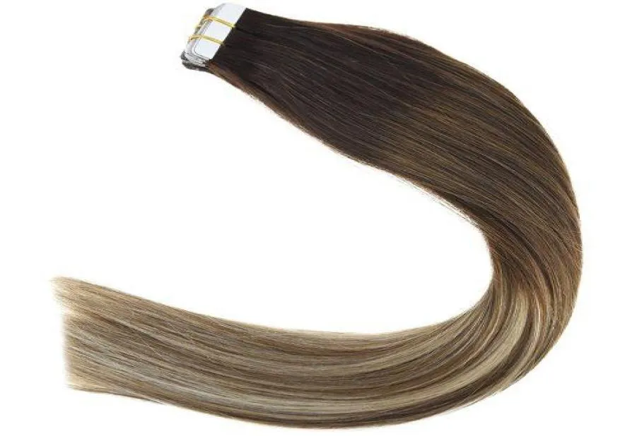 10A Tape In Human Hair Extensions Origineel Virgin Remy Braziliaans Peruaans Indiaas Maleisisch Huidinslagen PU Tape Haarbalayage B7864443