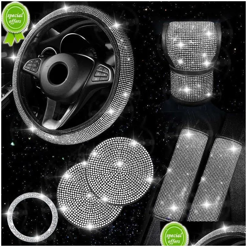 Interior Decorations New Bling Car Accessories 5 Color Diamond Steering Wheel Er Seat Belt Cushion Shift Knob Push Start Button Decor Dhug0