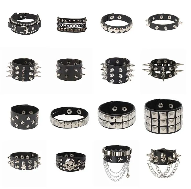 Модный браслет из искусственной кожи с шипами, браслет в стиле панк, регулируемый готический браслет-манжета, готический браслет с заклепками и пряжкой для мужчин и женщин