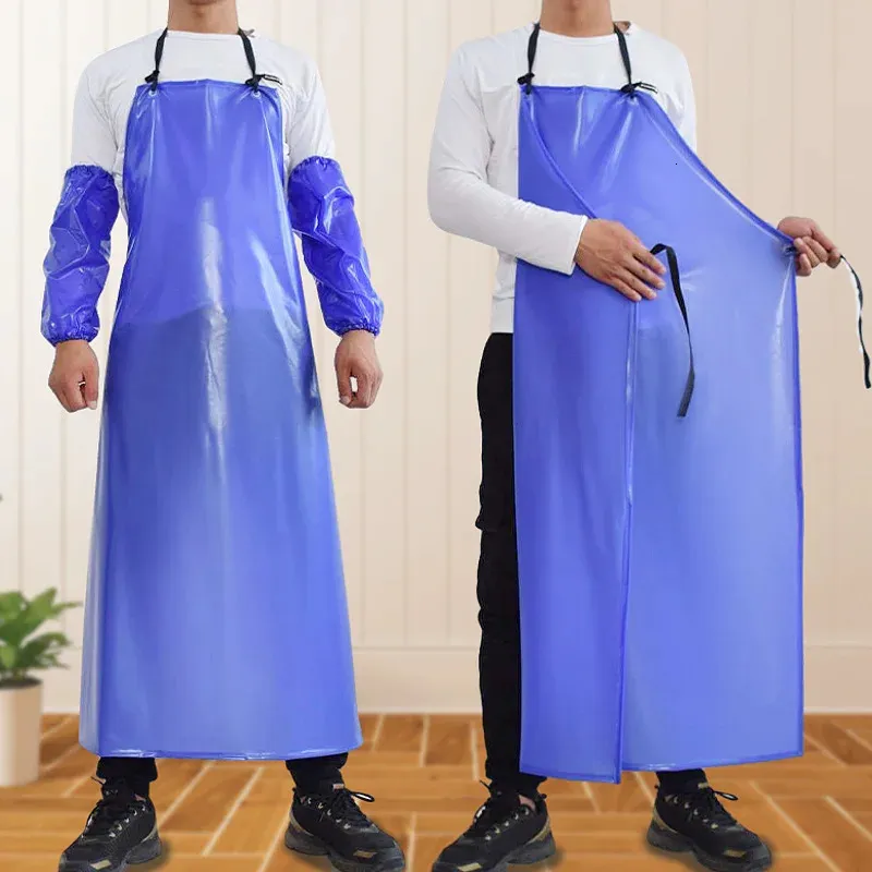 Tablier imperméable épais en PVC bleu, résistant à l'huile, pour le travail des hommes, abattage alimentaire, résistant aux acides aquatiques et aux alcalis, 240227