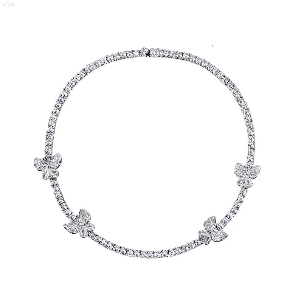 Модное серебряное полностью Cz 3 мм 4 мм теннисное ожерелье с подвесками-бабочками