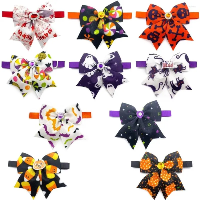 Hundkläder 10 PCS Halloween Bow Tie med strass tillbehör Bowties Justerbara husdjurskattskydd för små förnödenheter