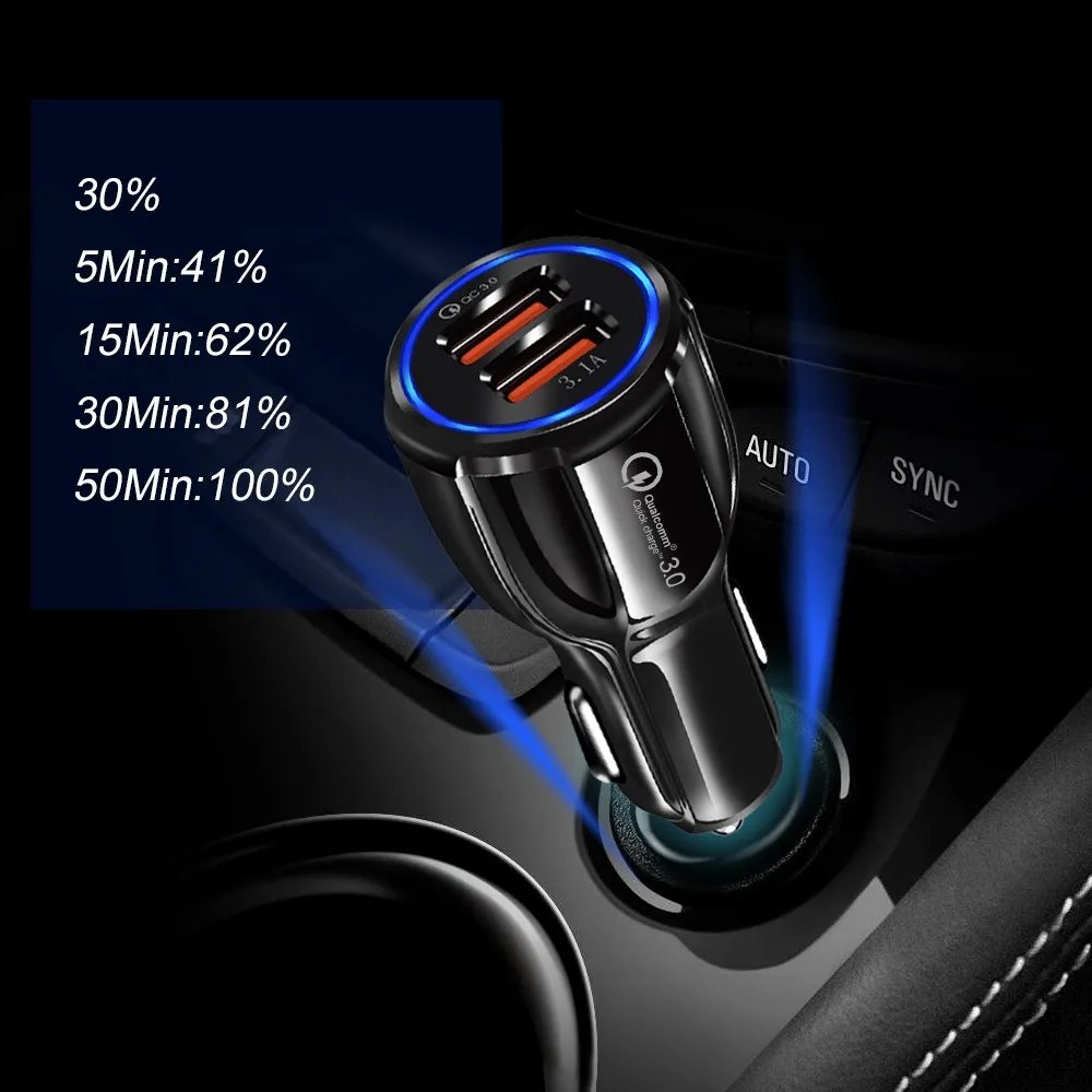 Автомобильное зарядное устройство с двумя USB-A, 20 Вт, быстрая зарядка 3,0, зарядное устройство для быстрой зарядки Xiaomi Auto Type C, QC, зарядка мобильного телефона