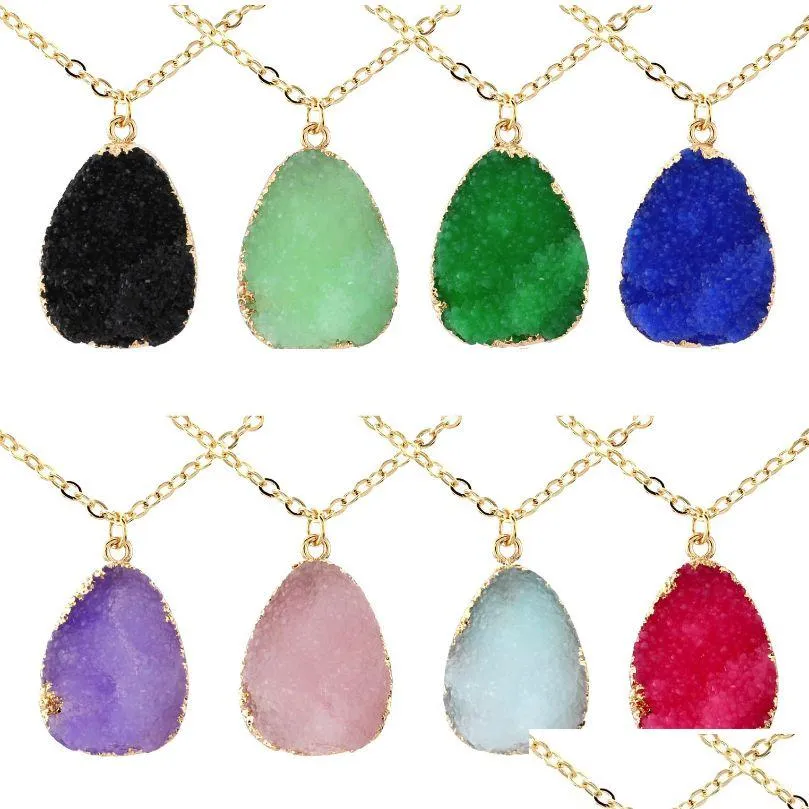 Mise à jour imiter Irregar pierre naturelle pendentif collier Quartz cristal or chaîne colliers mode bijoux goutte Deliv Dhpyo