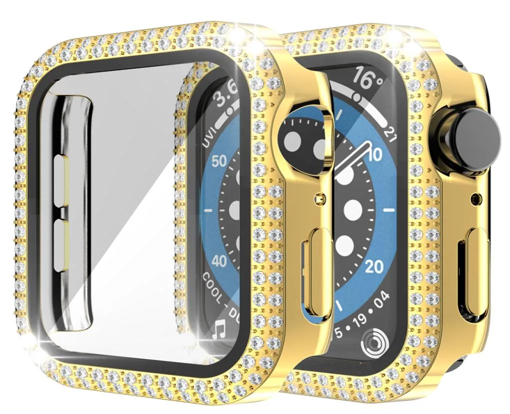 Fundas protectoras de pantalla de doble diamante Bling Funda protectora de parachoques para PC para Apple Watch iWatch series 6 5 4 3 44 mm 42 mm 40 mm 38 mm 41 mm8465861