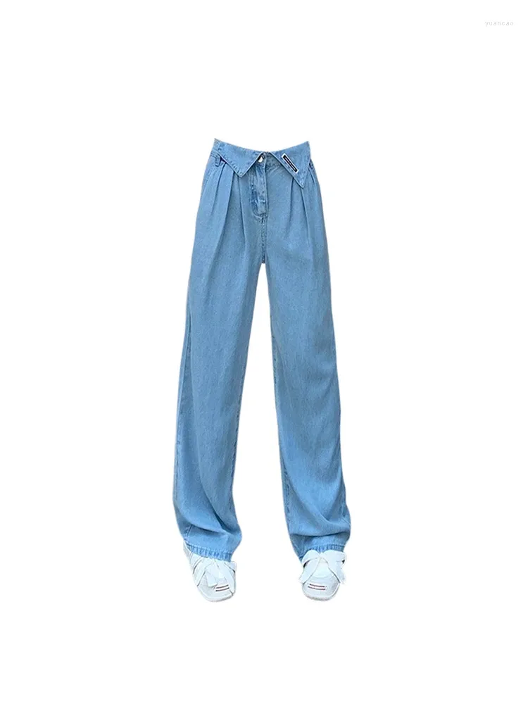 Kvinnors jeans 2024 Kvinnor blå baggy hög midja streetwear vintage 90 -tal y2k rak denim byxor koreanska lösa breda benbyxor