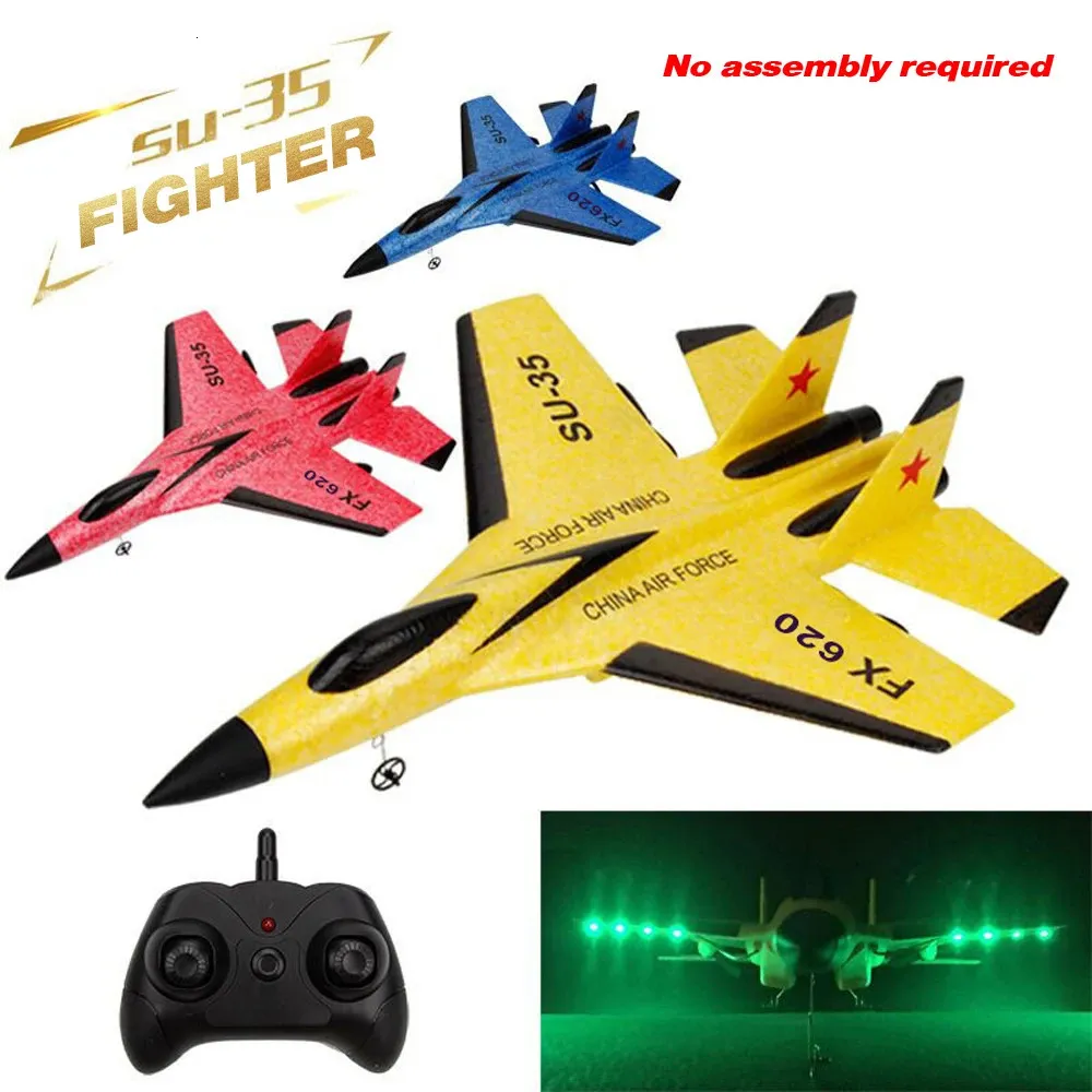 RC Avião SU35 2.4G com luzes LED Aeronaves Controle Remoto Modelo Planador Avião F22 FX820 FX620 FX622 A380 EPP Espuma Brinquedos 240219