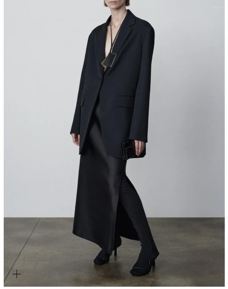 Юбки 2024, весна, американский стиль, минималистичный потолочный ацетат, длинная и короткая двухсекционная высококачественная текстурированная черная юбка