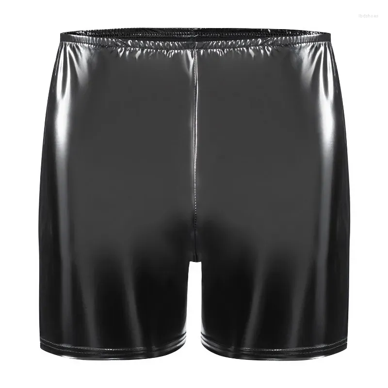 Shorts masculinos cor sólida pvc couro lado zíper casual calças curtas verão moda tendência clube estilo punk para homem