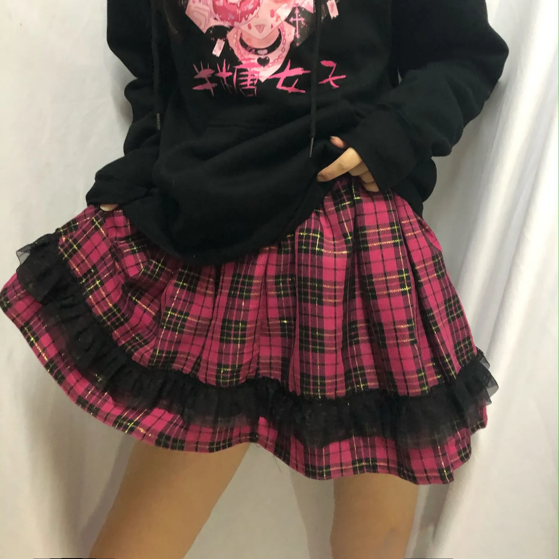 Pullovers goth koronka lolita mini spódnica kobieta kawaii różowa plisowana plisowana pastel Got Egirl ubrania ciemne akademickie spódnice estetyczne