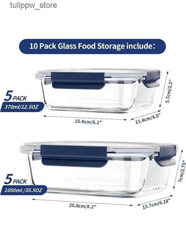 Bento Boxes Coccot 10-Pack Glass BPA-fria matlagringsbehållare-Lufttät måltid Preber Lunch Bento Boxes With Lids L240307