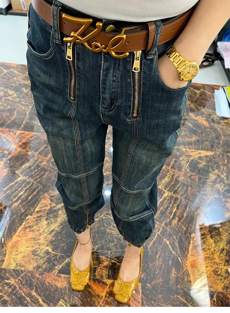 Y2k calças jeans femininas de nove pontos calças harlan em forma de pêra gordura mm jeans outono calças femininas mostrar magro de cintura alta 240304
