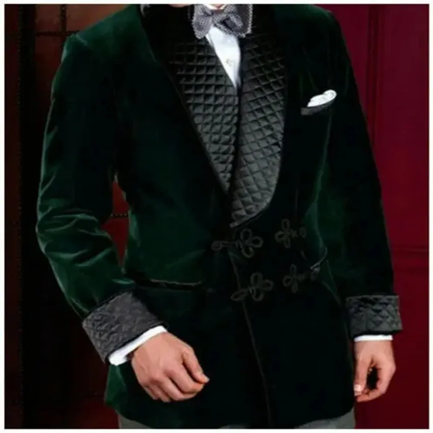 Giacche Giacca da smoking con risvolto strutturato Blazer da smoking verde Designer Elegante blazer da uomo classico in velluto