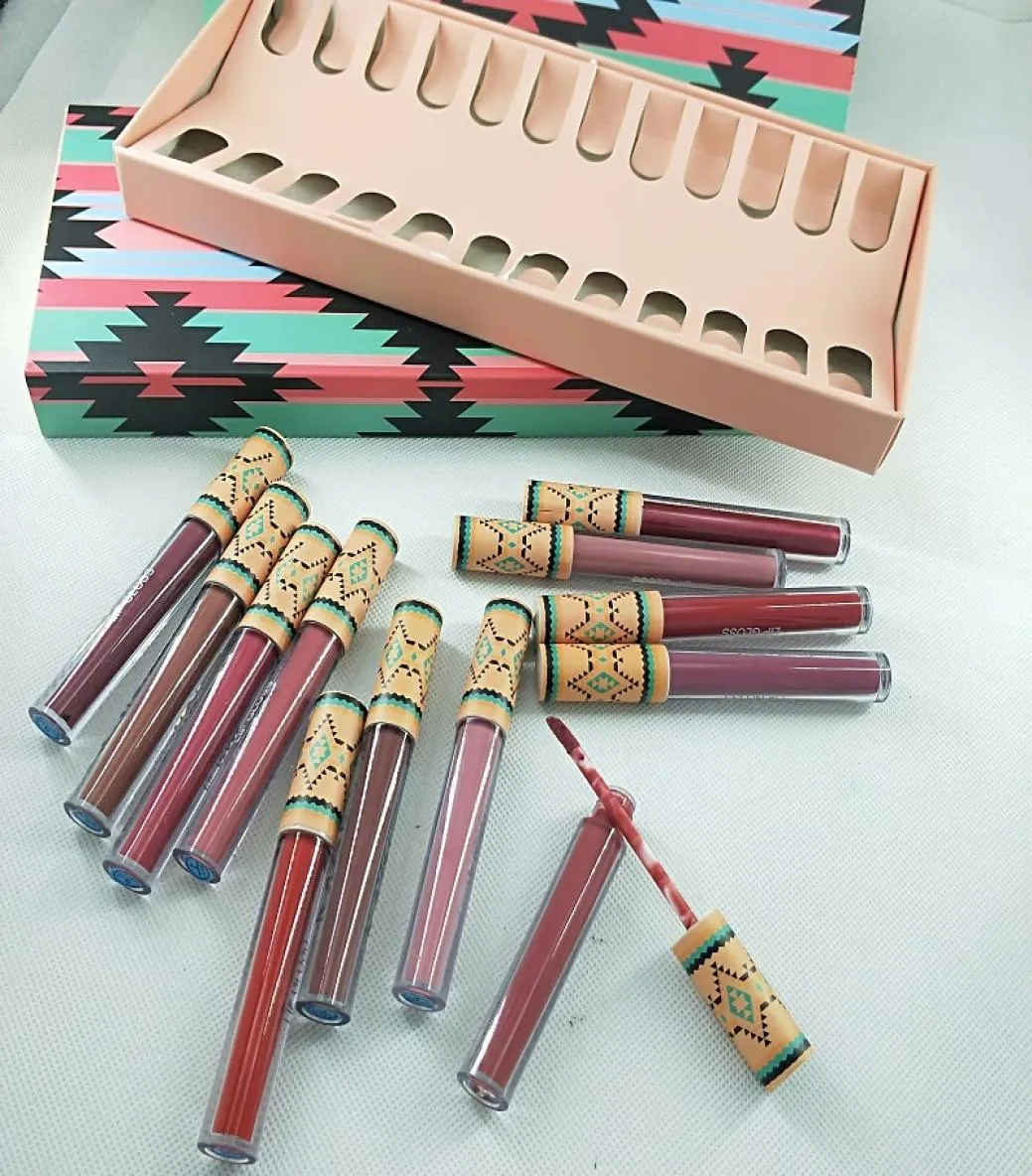 Nueva marca de maquillaje lipgoss Brillo de labios derretido Maquillaje atractivo Lápices labiales mate de larga duración licuados 12 colores set9069007