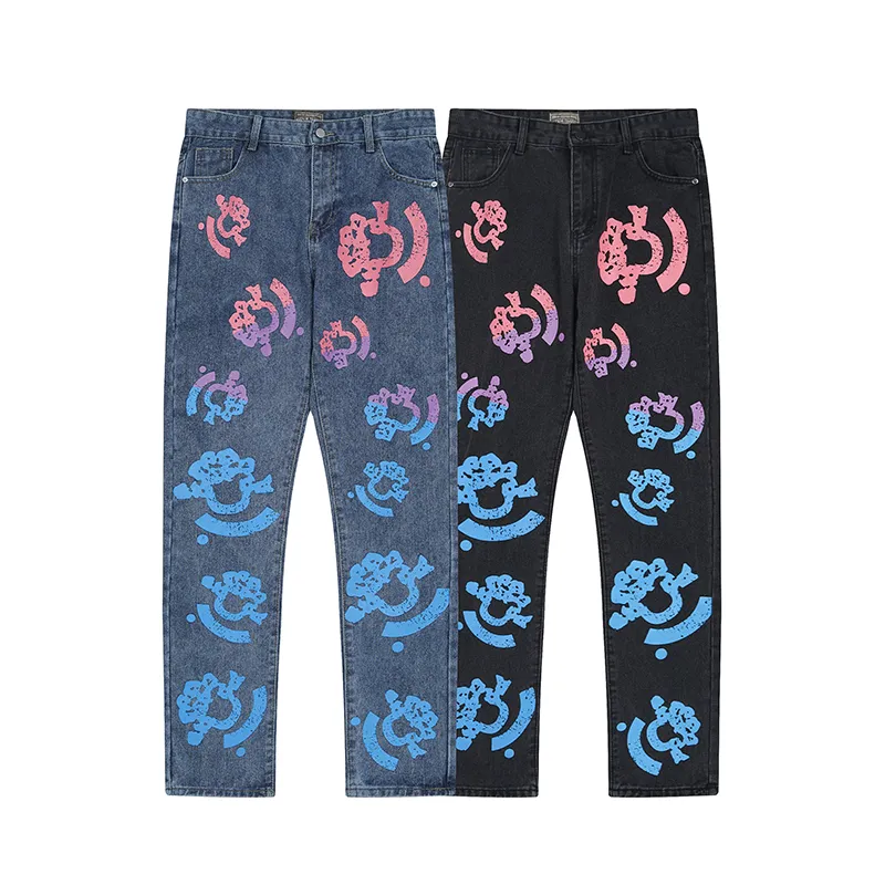 24SS USA Men's Allover Gradient Print Straight-ben Jeans Byxor för Autumn Straight Fit Casual Pants Stylish Floral 0307