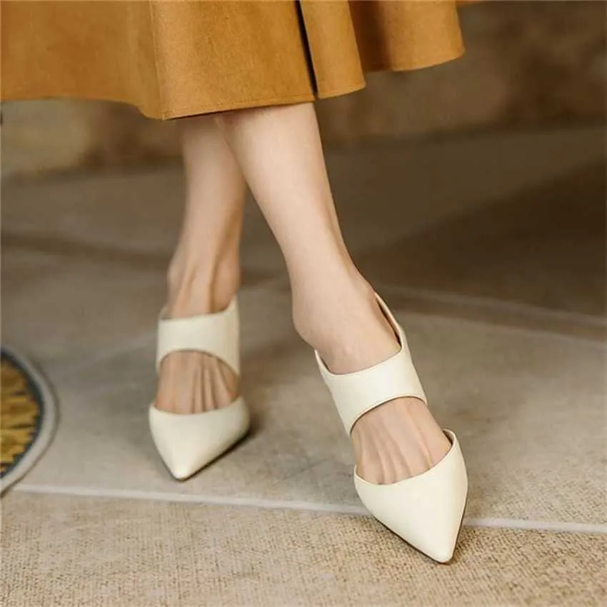 Hip Leather Baotou Sandals Womens Thin Heel Pointed Back Air Fairy Spring Summer Sandal High Shoes Women Sandles Heels 240228