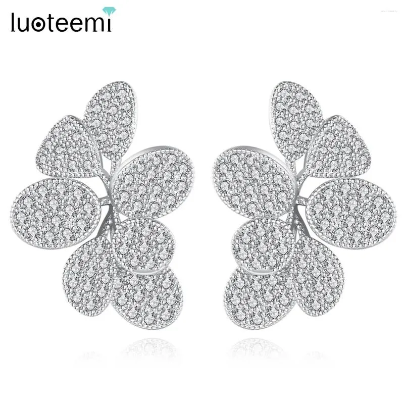 Stud Oorbellen LUOTEEMI Luxe Grote Bloem CZ Verharde Elegante Bruiloft Bruids Zirconia Sieraden Ongebruikelijke Ontwerpen Cadeau