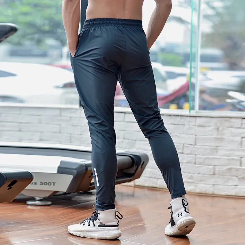 Seda de gelo secagem rápida confortável homens correndo calças futebol basquete treinamento jogging fitness gym treino calças esportivas 240304