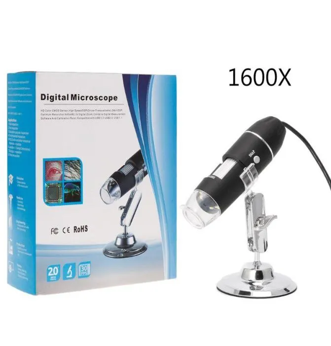 500X 1000X 1600X 8 LED Microscope numérique USB Microscopio loupe électronique stéréo USB Endoscope caméra avec support en métal 7355733