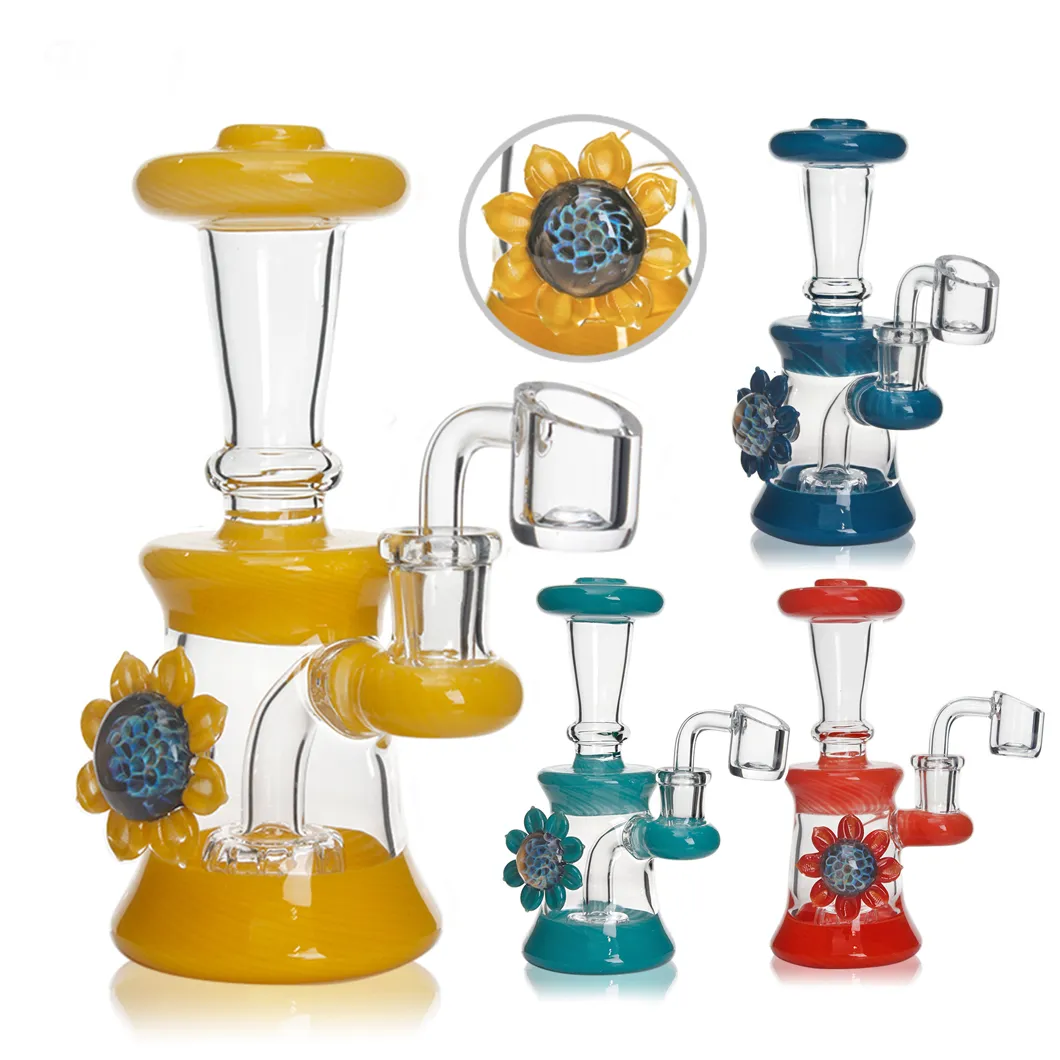 Mini RIG Recycler Glass bongs with Flower Ball Decoration water Pipes Dab Rigs with insert perc Glass Water Bongs with pure quartz banger 6.2''