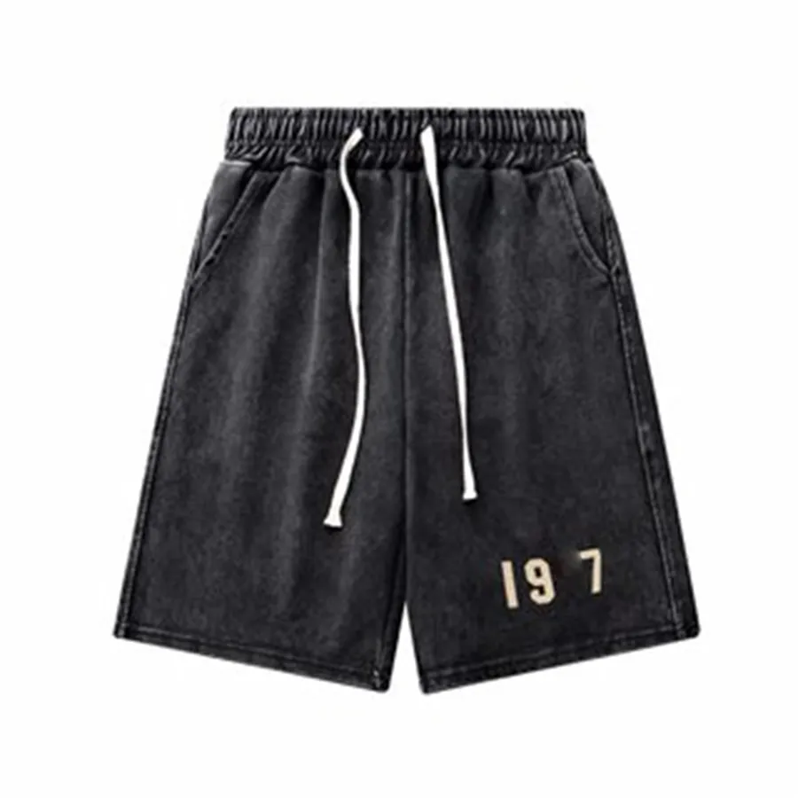 Designer masculino shorts verão americano rua lavado velho shorts elástico laço de alta qualidade preto praia calças de natação carta impressão