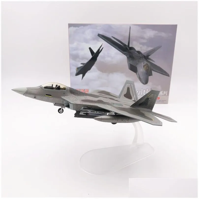 Flygplan Modle WLTK Die-Casting Metal Toy 1/100 Scale Model Lockheed F-22 F22 Raptor Fighter US Air Force 230706 Drop Delivery DHTGB