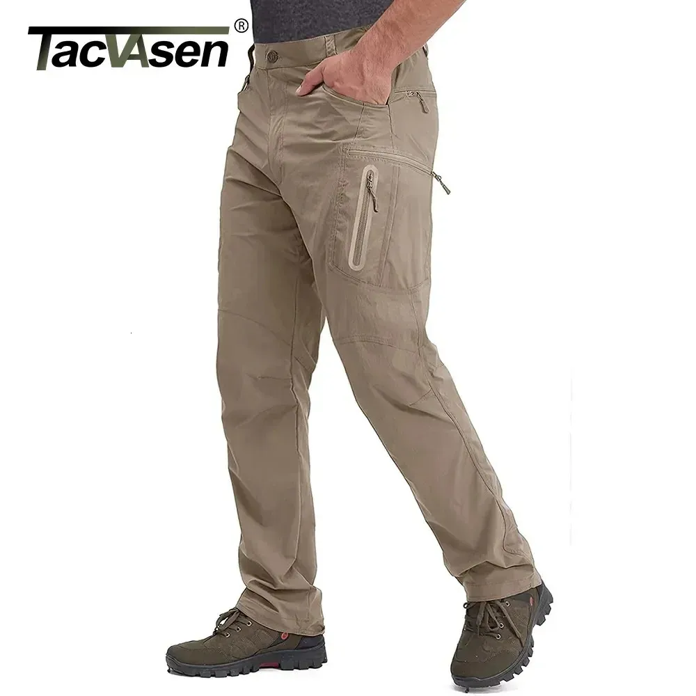 TACVASEN Summer Lightweight Trousers Mens Tactical Fishing Pants Outdoor Hiking Nylon Quick Dry Cargo Pants Casual Work Trousers 240226