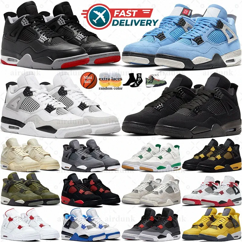 Bred Reimagined Military Black Cat jump man 4s 4 basketball shoes Sail Red Cement Yellow Thunder White Pink Oreo Cool Grey Pine Green Mens Women Sports Sneaker