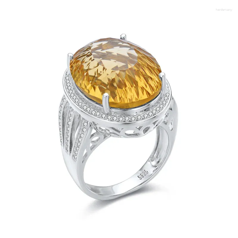 Anéis de cluster Europeu e americano luz luxo jóias tamanho grande 20 s natural citrino anel s925 prata cristal elegante