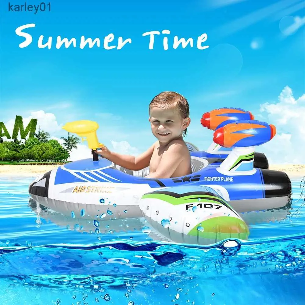 Gun Toys Inflatable Float Seat Baby Swimming Ring Kids Children Airplane Swimming Circle Automatic Pumping Water Gun Fun Beach Pool Toys yq240307