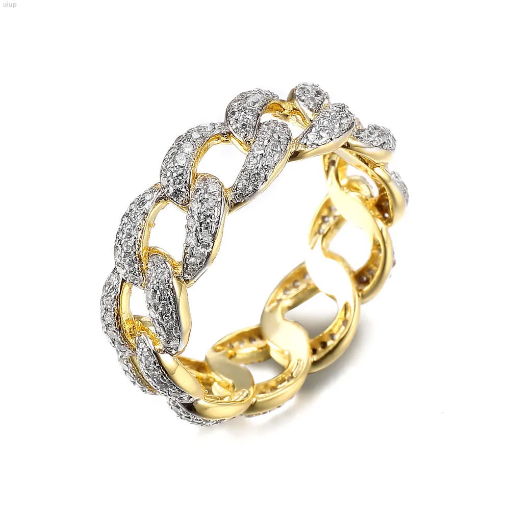 Jasen Jewelry Custom Hip Hop Bling Micro Pave 14K vast Gold Moissanite Diamond Miami Cuban Link Chain Ring For Men