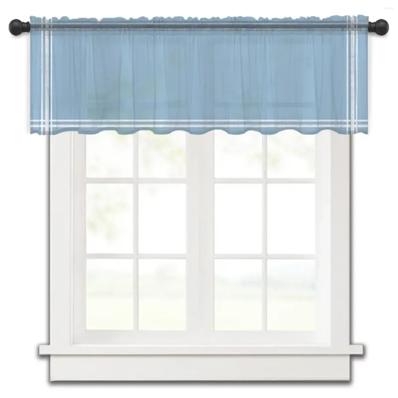 Gordijn Sky Blue Short Sheer Window Tule Curtains for Kitchen Slaapkamer Home Decor Small Voile Drapes