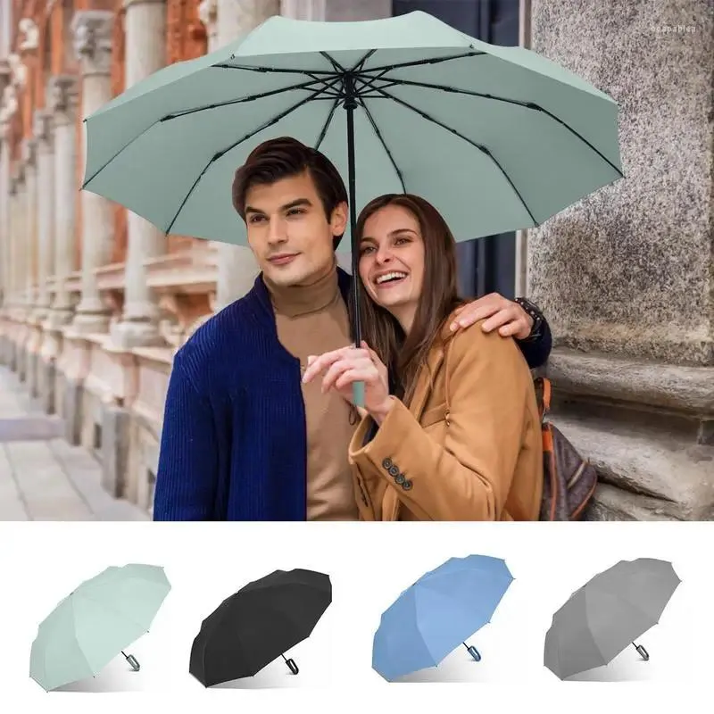 Parapluies Sun Parapluie 10 nervures Compact Tri-Fold Ring Boucle Parasol de voyage avec revêtement anti-UV noir Auto Open Close