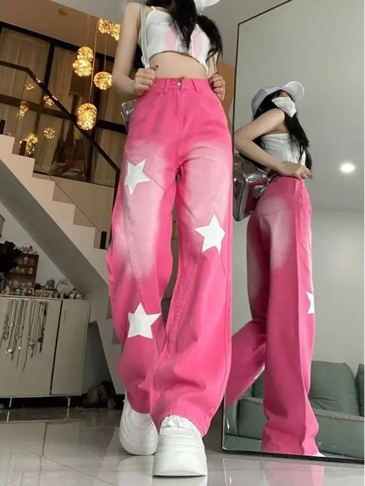 Vintage harajuku gençler için jean kıyafetleri y2k bayanlar moda estetik kıyafetler sonbahar ürünleri bülbeli pantolonlar 240229