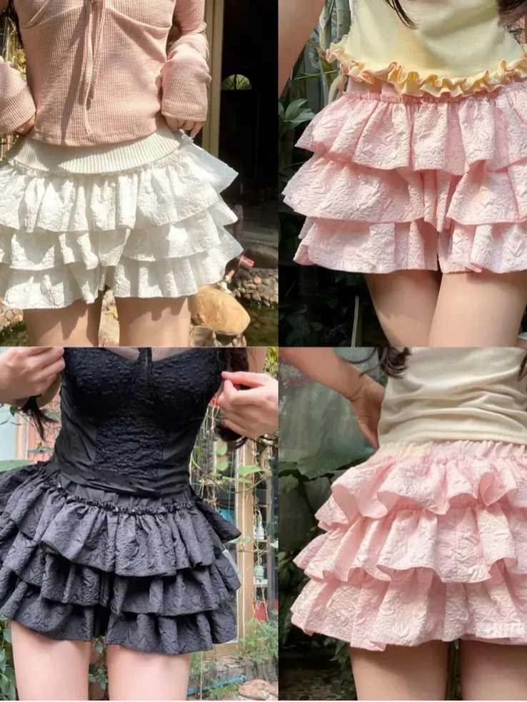 Calças femininas rosa bonito lolita segurança calças curtas mulheres verão cintura alta em camadas Luffy abóbora shorts menina preto estilo coreano fofo bloomers