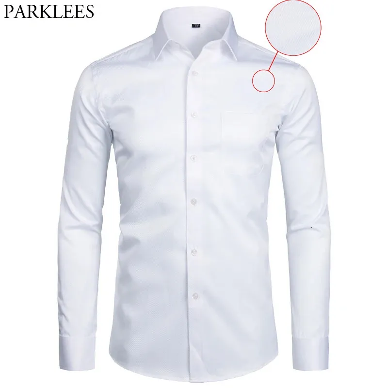 White Business Dress Shirt Men Fashion Slim Fit Long Sleeve Soild Casual Shirts Mens Working Office Wear Shirt With Pocket S-8XL 240307