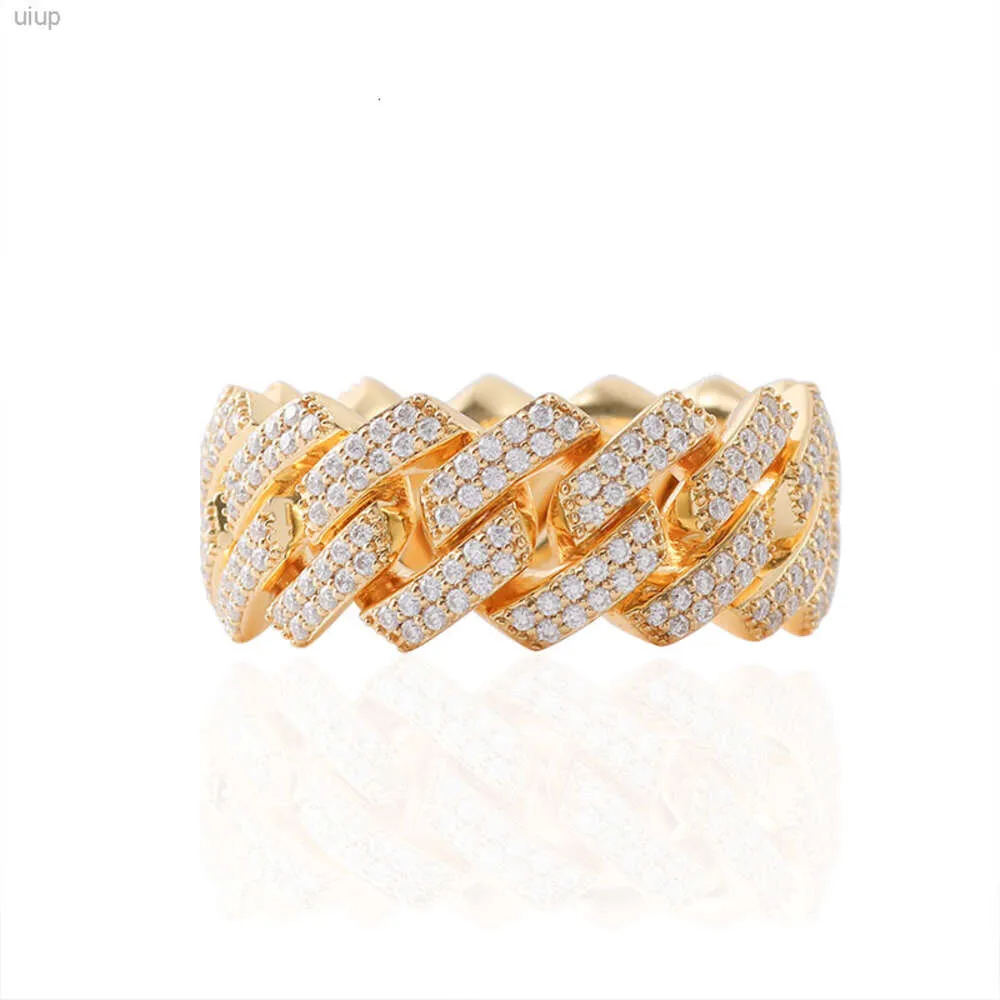 Zuanyang 14k Yellow Gold Mens Cuban Link Ring Custom Hip Hop Jewelry Lab Grown Round Diamond Iced