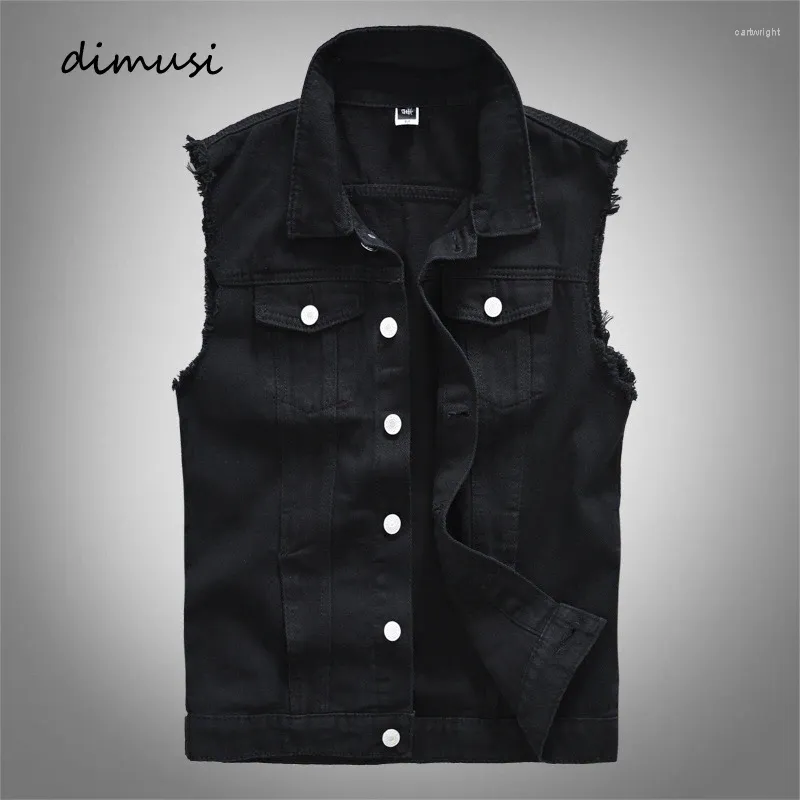 Gilet da uomo DIMUSI Design vintage Uomo Denim Retro Giacche senza maniche Uomo Strappato Hole Jean Gilet da lavoro Abbigliamento da caccia