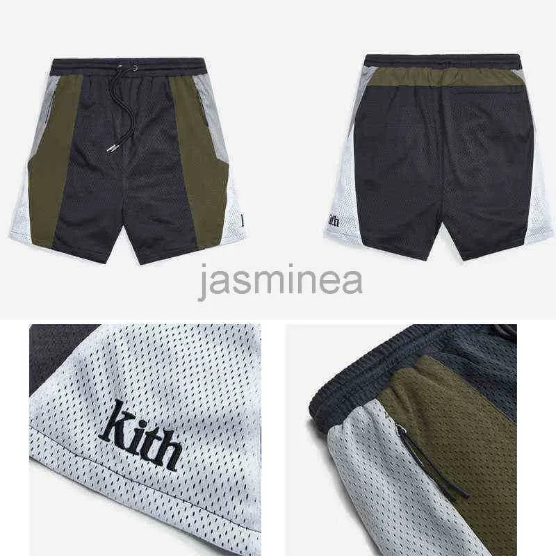 Shorts masculinos bordados kith shorts de malha de alta qualidade respirável bolsos com zíper kith 240307