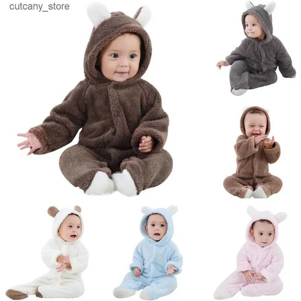 Jumpsuits 0-1T Newborn Baby Rompers Spring Autumn Warm Fleece Baby Boys Costume Girls Clothing Overall Toddler Infant Outwear Jumpsuits L240307