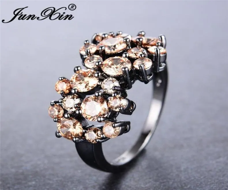 Junxin elegancki szampan cyrkon pierścionki dla kobiet przyjaźń biżuteria vintage czarne złoto wypełnione małym CZ kryształowy pierścień 8649104