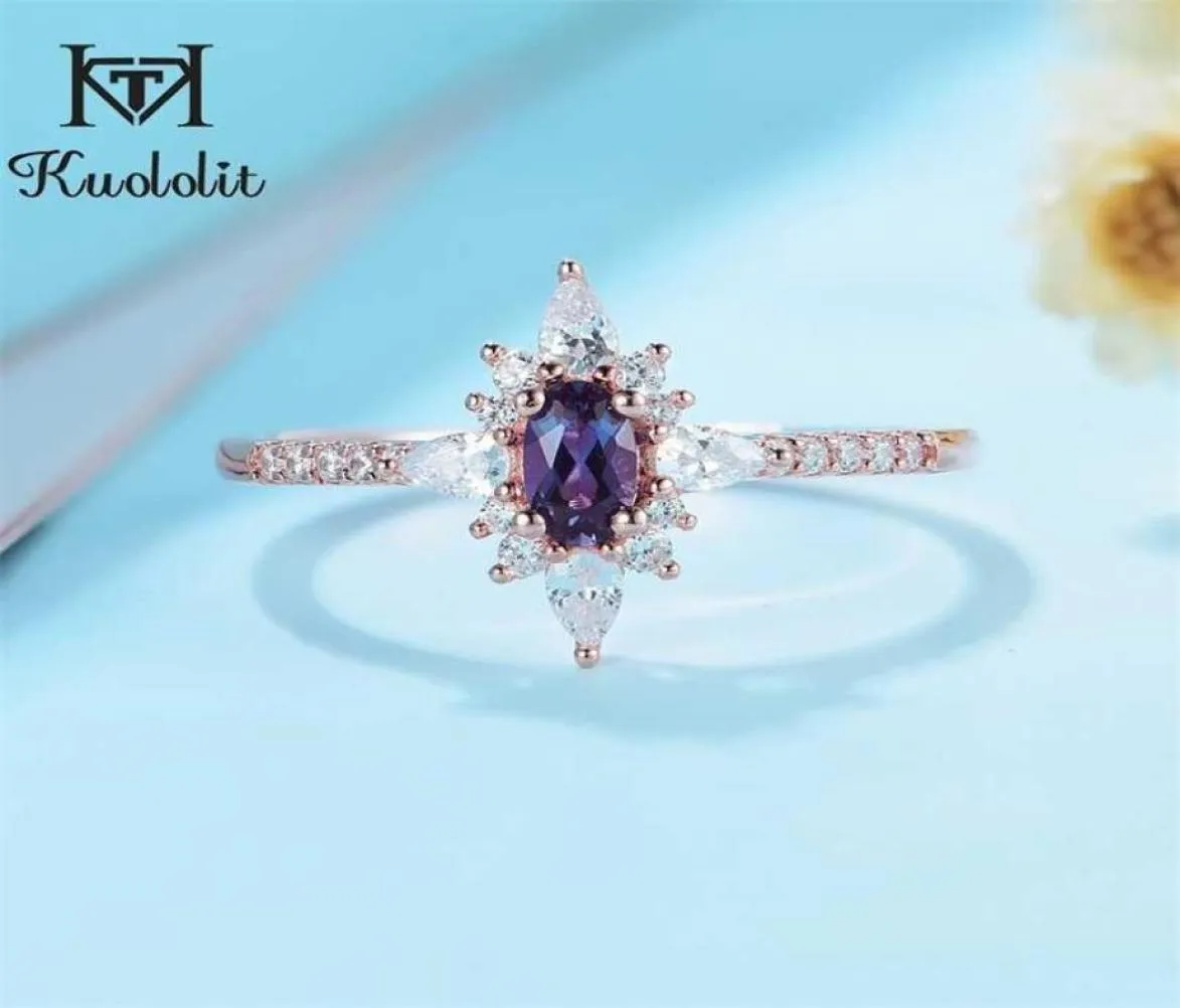 Kuololit Natuurlijke Alexandrite Edelsteen Ring voor Vrouwen Echt 925 Sterling Zilveren Ring Lab Grown Alexandrite Ovale Ring voor Bruiloft 2209784040