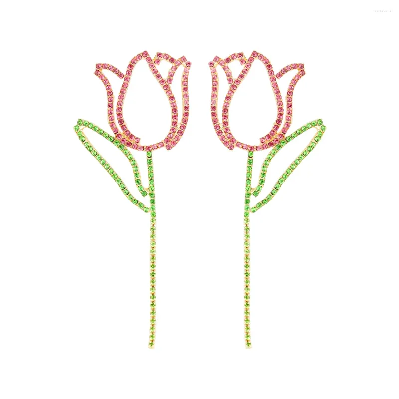 Boucles d'oreilles Dvacaman colorées en forme de tulipe brillante en métal pour femmes, fleur en cristal, bijoux à la mode