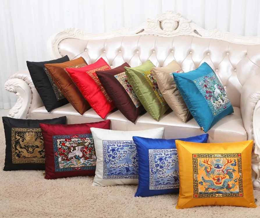 Patchwork Chinese Embroidery Crane Lumbar Cushion Satin Pillow Case Christmas Vintage Decorative Cushion Covers for Sofa Chair 45x9337173