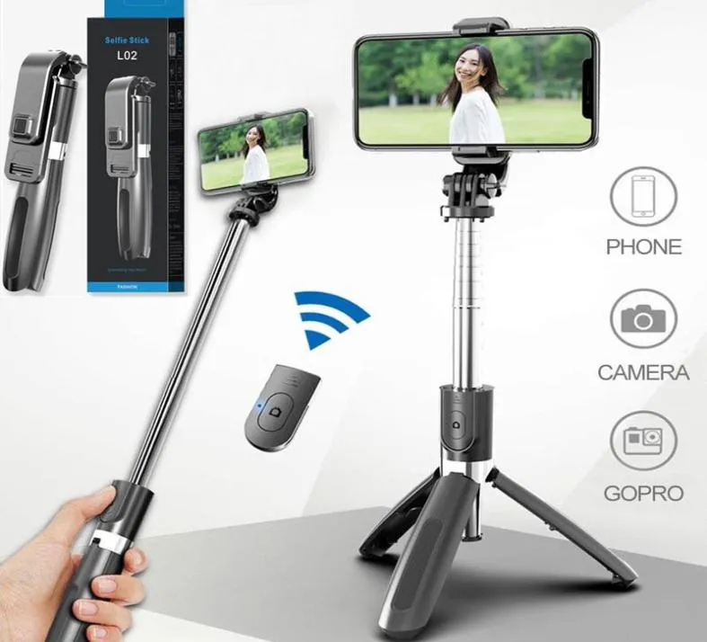 L02 Selfie Stick suporte para telefone Monopé Tripé Bluetooth Dobrável com Obturador Remoto Sem Fio para Smartphone com Caixa de Varejo MQ104093147